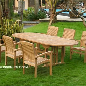 Premium Teak Garden Furniture Set Oval Extendable Table And Stacking Chairs